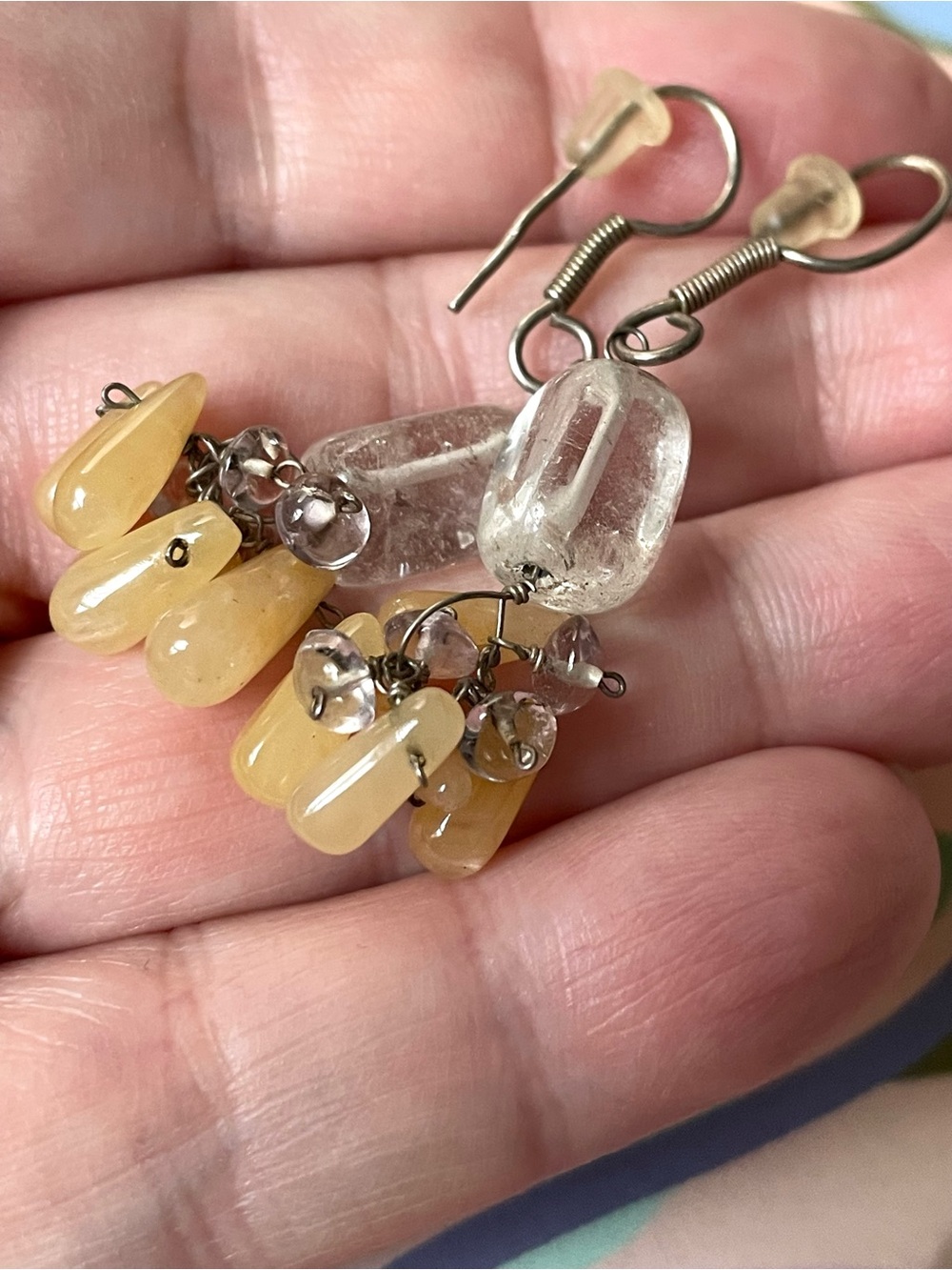 Vintage artisan-style polished natural stone dangle earrings boho - Picture 10 of 11
